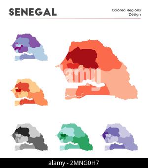 Collection de cartes du Sénégal. Frontières du Sénégal pour votre infographie. Régions de couleur. Illustration vectorielle. Illustration de Vecteur