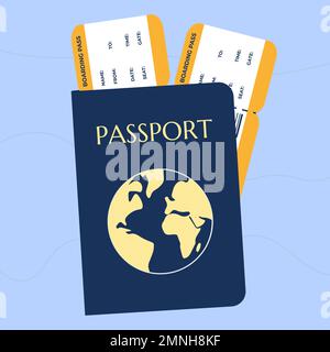 Passeport avec billets concept pour Voyage ou Immigration Vector Illustration dans le style plat Illustration de Vecteur
