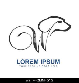 Logo du monogramme de chien lettre initiale W Vector Illustration du signe sur fond blanc isolé Illustration de Vecteur