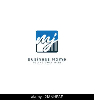 M, J, MJ première lettre manuscrite et modèle d'image vectorielle de signature en forme de carré Illustration de Vecteur