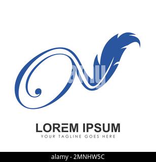 Logo de plume Monogram lettre initiale O Vector Illustration du signe sur fond blanc isolé Illustration de Vecteur