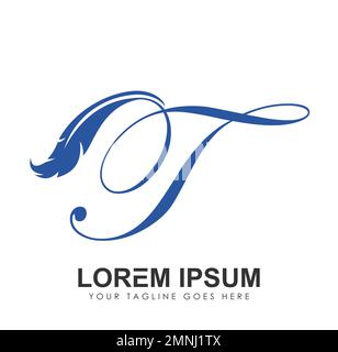 Logo de plume Monogram lettre initiale T Vector Illustration du signe sur fond blanc isolé Illustration de Vecteur