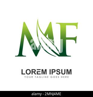 Logo du monogramme en feuilles lettres initiales MF Illustration du signe sur fond blanc isolée Illustration de Vecteur