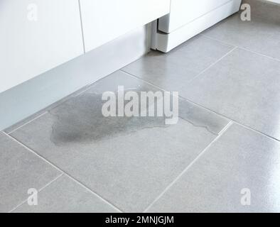 Photo en gros plan de plancher inondé dans la cuisine de fuite d eau Banque D'Images