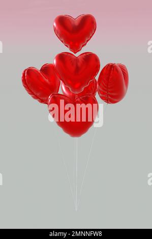 3D Illustration , bouquet volant de coeurs rouges de ballons. Carte de Saint-Valentin Happy Valentines DayCONCEPT, fête, design, prospectus, affiche, décoration, bannière, web, publicité Banque D'Images