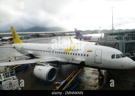 Avion de Royal Brunei Airlines à HKIA, Hong Kong. Banque D'Images