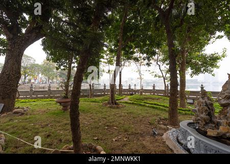 Hanoï, Vietnam, janvier 2023. Le jardin de la Pagode Tran Quoc, le plus ancien temple bouddhiste de Hanoi, est situé sur une petite île près du sud Banque D'Images