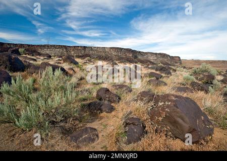 Le « gravier » de melon déposé dans le canyon de la rivière Snake s'est adouci alors qu'ils se sont effondrés sur la rivière pendant le déluge catastrophique de Bonneville il y a environ 17 400 ans Banque D'Images