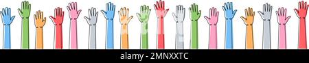 Les mains soulevées d'une ligne de dessin continu coloré. Opinion publique, commentaires de l'utilisateur en continu coloré illustration d'une ligne. Illustration de Vecteur