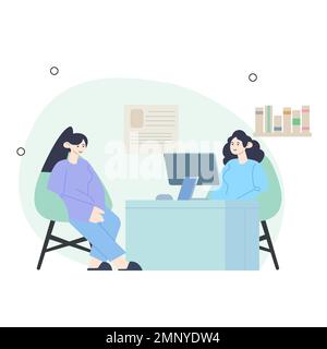 la femme visite son gynécologue dans le bureau médical. Une femme médecin parle avec une femme qui attend un bébé. Consultation et vérification pendant la conce de grossesse Illustration de Vecteur