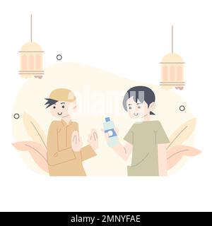 Illustration du Ramadan refusant de donner des personnes boire pendant le jeûne. Désolé, je suis à jeun. Illustration de Vecteur