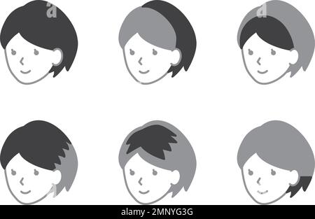 Types de perruques pour cheveux courts. Icône simple face monochrome. Illustration de Vecteur