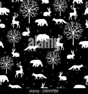 Animaux hiver motif sans couture. Motif de Noël sans couture avec ours, déers, renards, lièvres et arbre Illustration de Vecteur