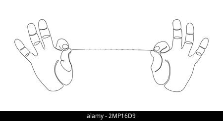 Une ligne continue de deux mains tenant une ficelle. Concept de vecteur d'illustration à trait fin. Dessin de contour idées créatives. Illustration de Vecteur