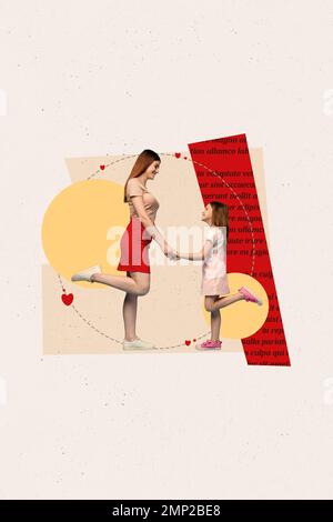 Illustration verticale collage photo de concept positif famille concept mère mains ensemble fille ont amusant carte postale isolée sur fond blanc Banque D'Images