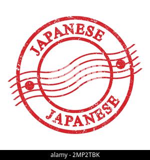 JAPONAIS, texte écrit sur le timbre postal rouge grungy. Banque D'Images