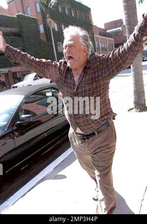 MAVRIXPHOTO.COM Peter Falk, mieux connu pour jouer le rôle de titre de Columbo dans les 1970s, a été vu à Beverly Hills aujourd'hui. Un passant a fait remarquer que M. Falk avait l'air perdu et désorienté. Un bon samaritain a appelé la police dans l'espoir qu'elle pourrait aider M. Falk, mais lorsqu'il est arrivé, M. Falk les a convaincus qu'il n'avait pas besoin de leur aide. Los Angeles, Californie. 4/22/08. Le lien d'utilisation par ligne et/ou par le Web doit indiquer MAVRIXPHOTO.COM le fait de ne pas utiliser par ligne directe correctement entraînera le double des frais convenus. Banque D'Images