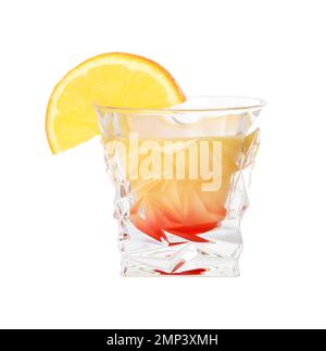 Cocktail frais alcoolique Tequila Sunrise isolé sur blanc Banque D'Images