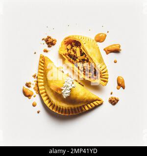 Apportez une touche de sophistication à vos projets liés à l'alimentation avec notre photographie gastronomique Empanadas sur fond blanc. Mettez en valeur les saveurs riches et Banque D'Images