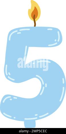 Bougie numéro cinq de style plat. Illustration vectorielle dessinée à la main d'une bougie à 5 symboles, élément design pour les gâteaux d'anniversaire. Illustration de Vecteur