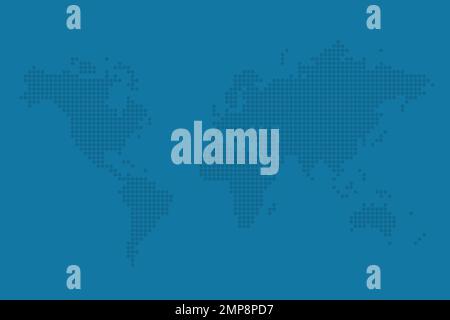 Carte du monde en pointillés. Carte du monde vectoriel isolée simple et plate. Couleur bleue. Illustration de Vecteur