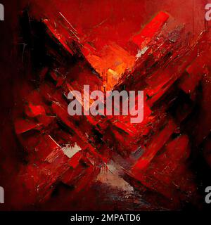 Ce tableau présente un motif rouge vif avec des formes abstraites et des couleurs vives Banque D'Images