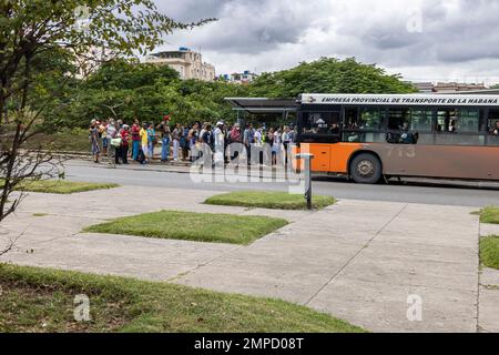 Arrêt de bus, avenue des Présidents, Vedado, la Havane, Cuba Banque D'Images