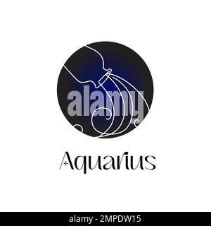 Signe astrologique du zodiaque Aquarius dans le style de l'art en ligne sur le bleu foncé symbole de l'astrologie du zodiak Illustration de Vecteur