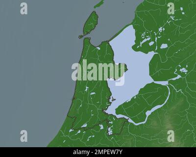 Noord-Hollande, province des pays-Bas. Carte d'altitude colorée en style wiki avec lacs et rivières Banque D'Images