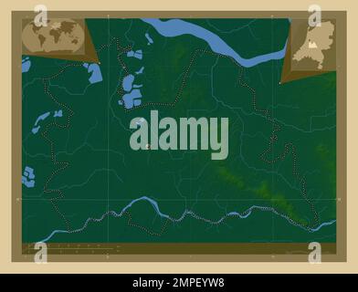 Utrecht, province des pays-Bas. Carte d'altitude en couleur avec lacs et rivières. Cartes d'emplacement auxiliaire d'angle Banque D'Images