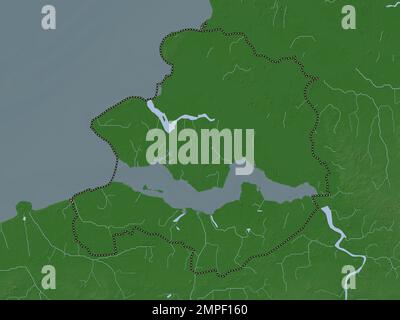 Zeeland, province des pays-Bas. Carte d'altitude colorée en style wiki avec lacs et rivières Banque D'Images