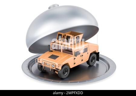 Restaurant cloche avec Humvee, véhicule à roues polyvalent haute mobilité, 3D rendu isolé sur fond blanc Banque D'Images