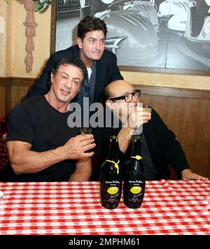 Sylvester Stallone, actionnaire de Planet Hollywood, Danny DeVito et Charlie Sheen participent à un événement célébrant l'achat par Planet Hollywood de la chaîne de restaurants italiens Buca di Beppo. L'événement a également célébré l'ouverture du restaurant Buca de Beppo à Universal CityWalk à Hollywood. Buca di Beppo servira maintenant la nouvelle liqueur Premium de Limoncello de Danny DeVito, avec une partie du produit des ventes de Limoncello qui profitera à la Heart Association. Los Angeles, Californie. 1/28/09. Banque D'Images