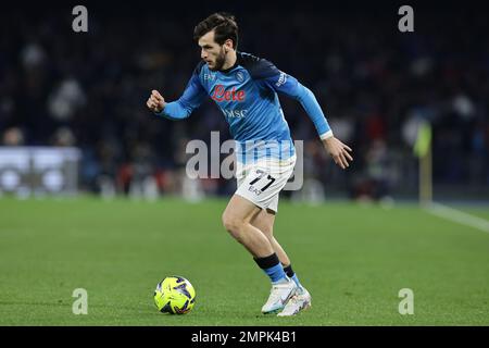 Khvicha Kvaratskhelia de SSC Napoli pendant la série Un match de football entre SSC Napoli et AS Roma au stade Diego Armando Maradona à Naples (Ital Banque D'Images