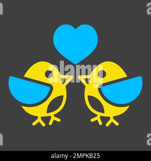 Love Birds glyphe sur fond sombre icône. Symbole couple amoureux. Saint Valentin. Illustration vectorielle, éléments romantiques. Autocollant, patch, badge, carte pour Illustration de Vecteur