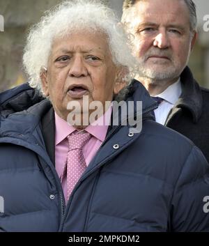 Lord Desai / Meghnad Jagdishchandra Desai, Baron Desai de St Clément Danes. Économiste et collègue travailliste, - lors d'un événement de la statue du Mahatma Gandhi i Banque D'Images