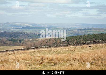 La cage au Parc de Lyme et Kinder Scout en arrière-plan vu de Lyme Handley au-dessus du Parc de Lyme Cheshire Angleterre Banque D'Images