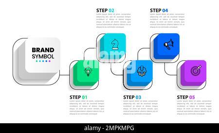 Modèle d'infographie avec icônes et 5 options ou étapes. Carrés isométriques. Peut être utilisé pour la mise en page de flux de travail, le diagramme, la bannière, la conception Web. Illustration vectorielle Illustration de Vecteur