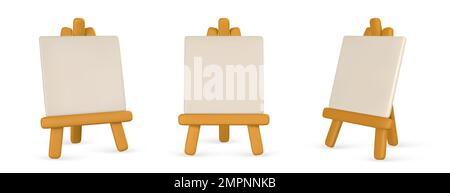 3d chevalet réaliste avec toile vide. Chevalet avec affiche en style dessin animé. Illustration vectorielle. Illustration de Vecteur