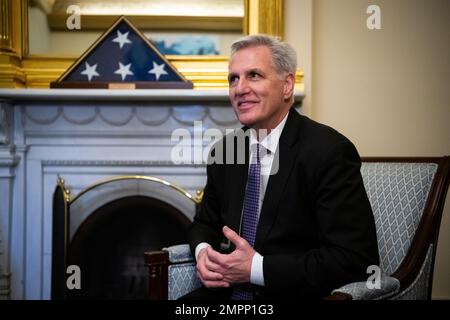 Washington, États-Unis. 31st janvier 2023. Président de la Chambre Kevin McCarthy (R-CA) avant une rencontre avec le roi Abdullah II de Jordanie, aux États-Unis Capitole, à Washington, DC, le mardi, 31 janvier, 2023. (Graeme Sloan/Sipa USA) Credit: SIPA USA/Alay Live News Banque D'Images