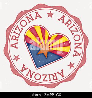 Logo Arizona Heart Flag. Texte du nom de l'État américain autour du drapeau de l'Arizona en forme de coeur. Superbe illustration vectorielle. Illustration de Vecteur