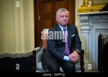 Washington, États-Unis. 31st janvier 2023. Le roi Abdullah II de Jordanie avant une rencontre avec le président de la Chambre Kevin McCarthy (R-CA), aux États-Unis Capitole, à Washington, DC, le mardi, 31 janvier, 2023. (Graeme Sloan/Sipa USA) Credit: SIPA USA/Alay Live News Banque D'Images