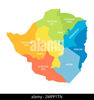 Zimbabwe carte politique des divisions administratives Illustration de Vecteur