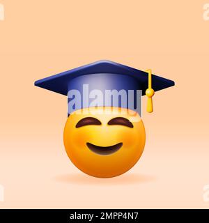 3D Happy Smiling Emoticon dans Graduate Cap Illustration de Vecteur