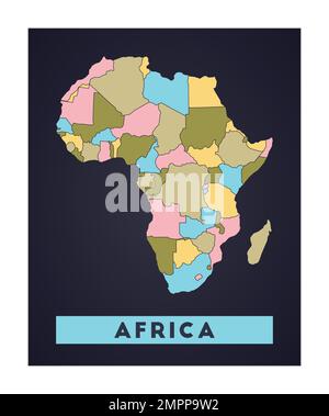 Carte de l'Afrique. Affiche continent avec régions. Forme de l'Afrique avec nom de continent. Illustration vectorielle incroyable. Illustration de Vecteur