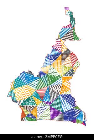 Carte de style enfant du Cameroun. Polygones dessinés à la main en forme de Cameroun. Illustration vectorielle. Illustration de Vecteur