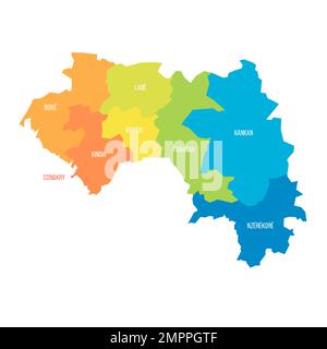 Guinée carte politique des divisions administratives Illustration de Vecteur