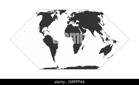 Carte du monde. Projection Eckert II. Globe avec réseau de latitude et de longitude. Carte du monde sur des méridiens et parallèles en arrière-plan. Illustration vectorielle. Illustration de Vecteur