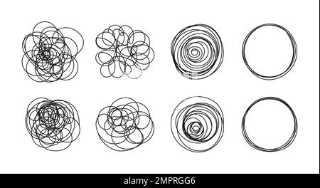 Vecteur de lignes désordonné et chaotique. Un chemin de grunge de coodle enchevêtré, la résolution d'un problème ou d'une quête difficile. Enchevêtrement complexe de pensées et de nœuds Illustration de Vecteur