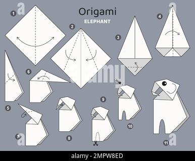 Tutoriel Origami. Origami thème éléphant pour les enfants . Illustration de Vecteur